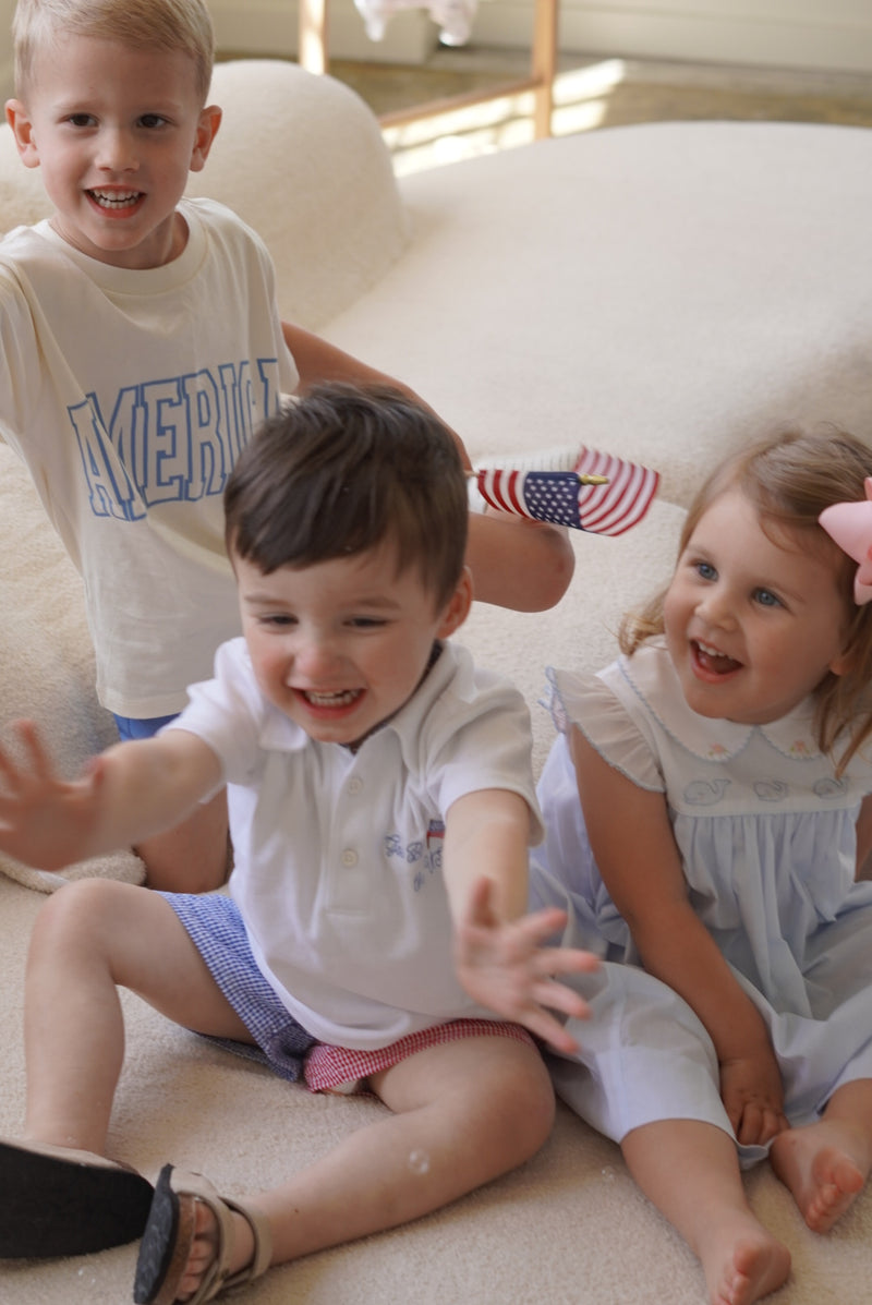 God Bless the USA Knit Embroidered Boys' Polo & Seersucker Short Set
