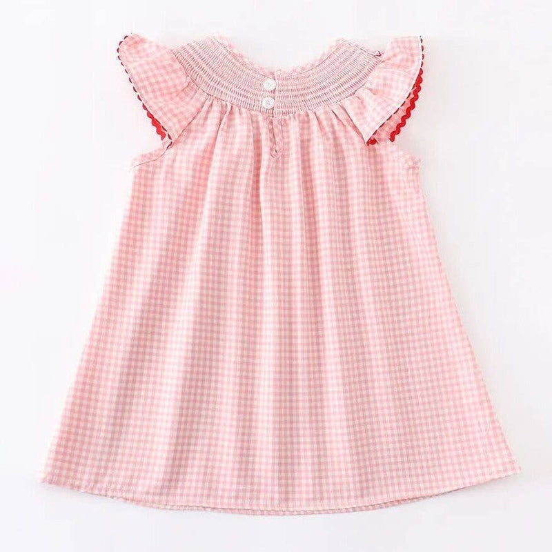 Strawberry Embroidered Plaid Smocked Dress