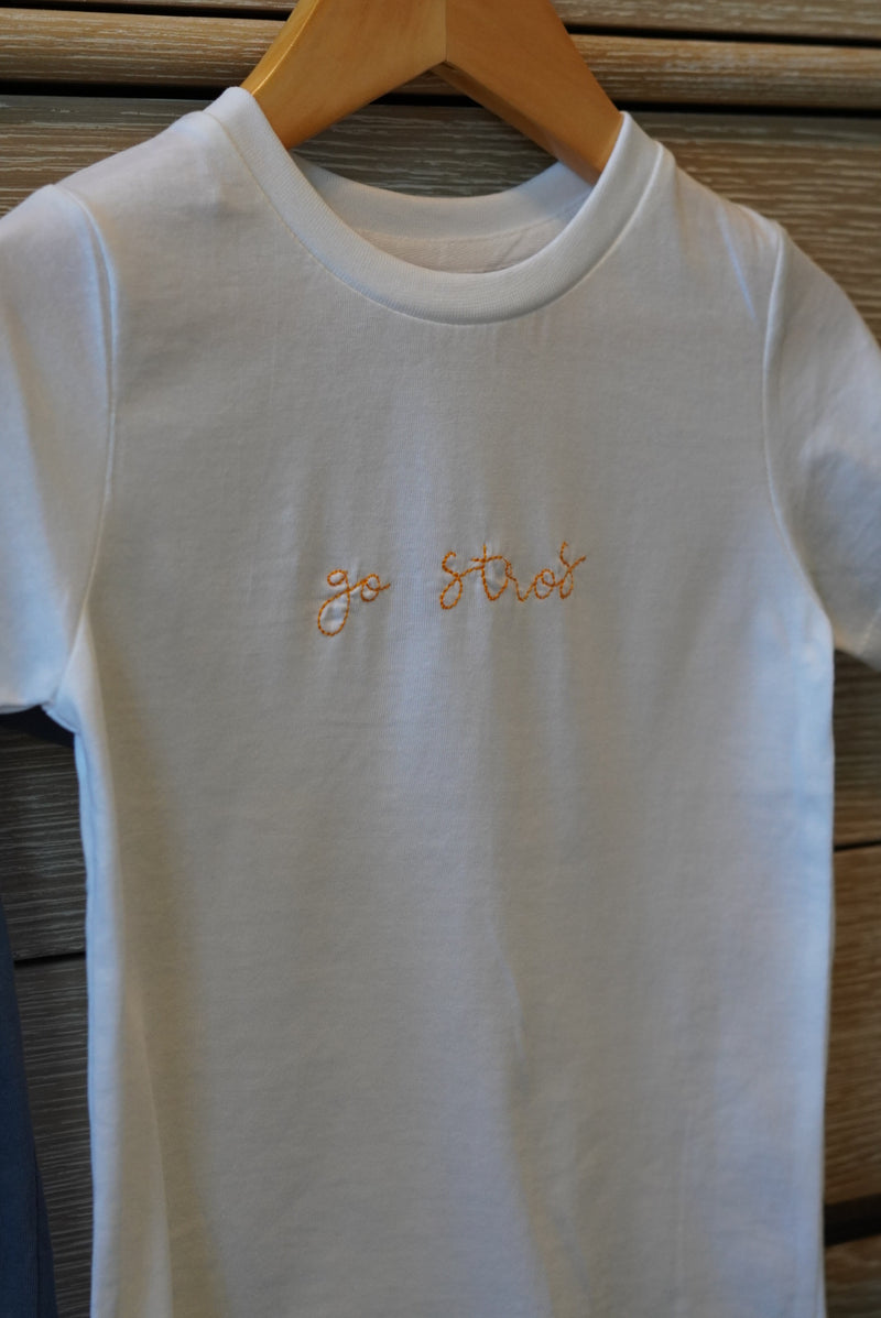 GO STROS White Embroidered Organic Crew Neck
