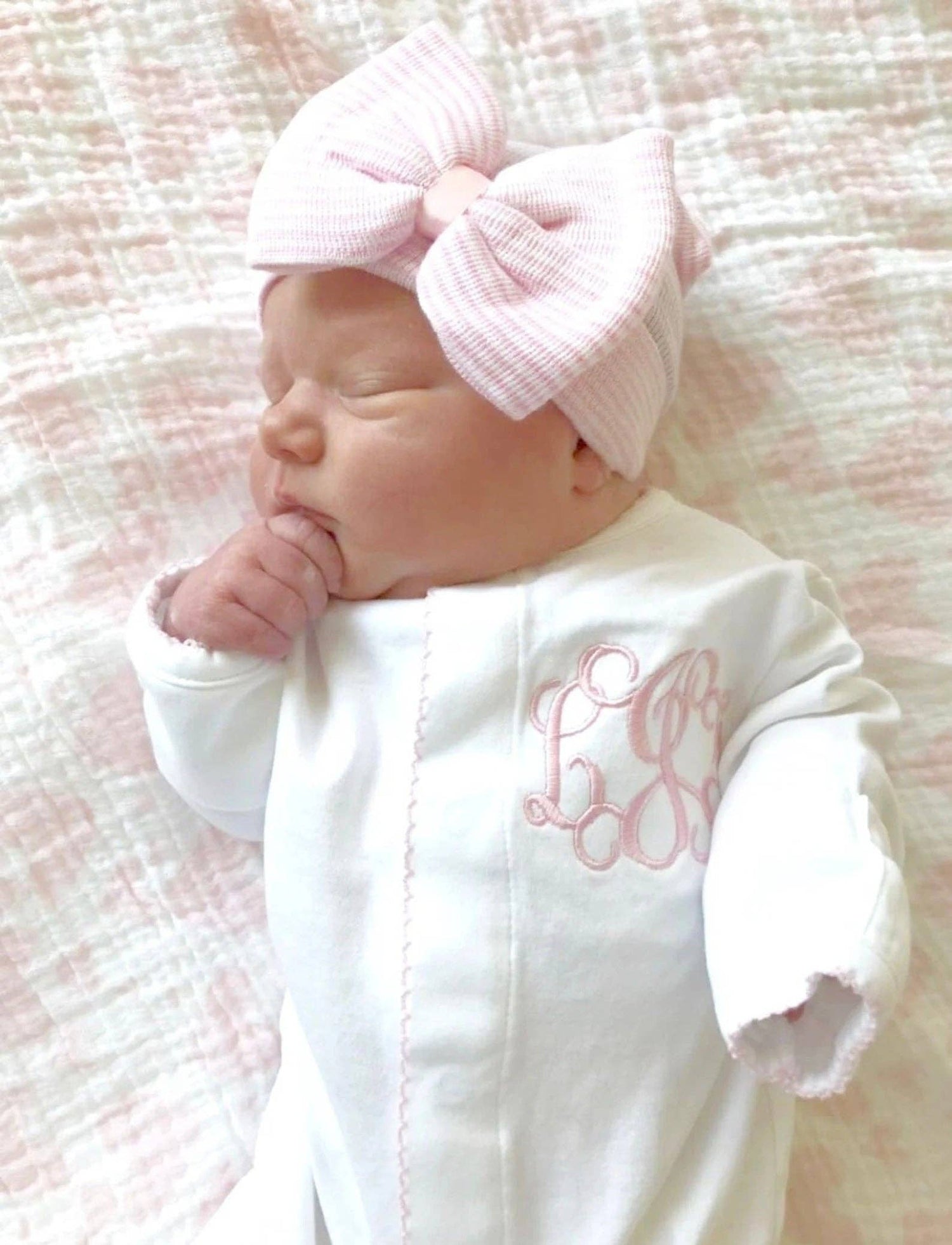 Pink Scalloped Onsie With Embroidery